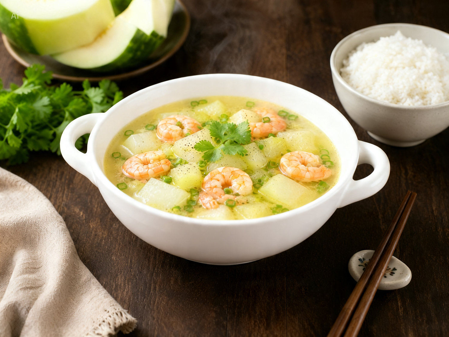 Canh bí đao nấu tôm thành phẩm đẹp mắt