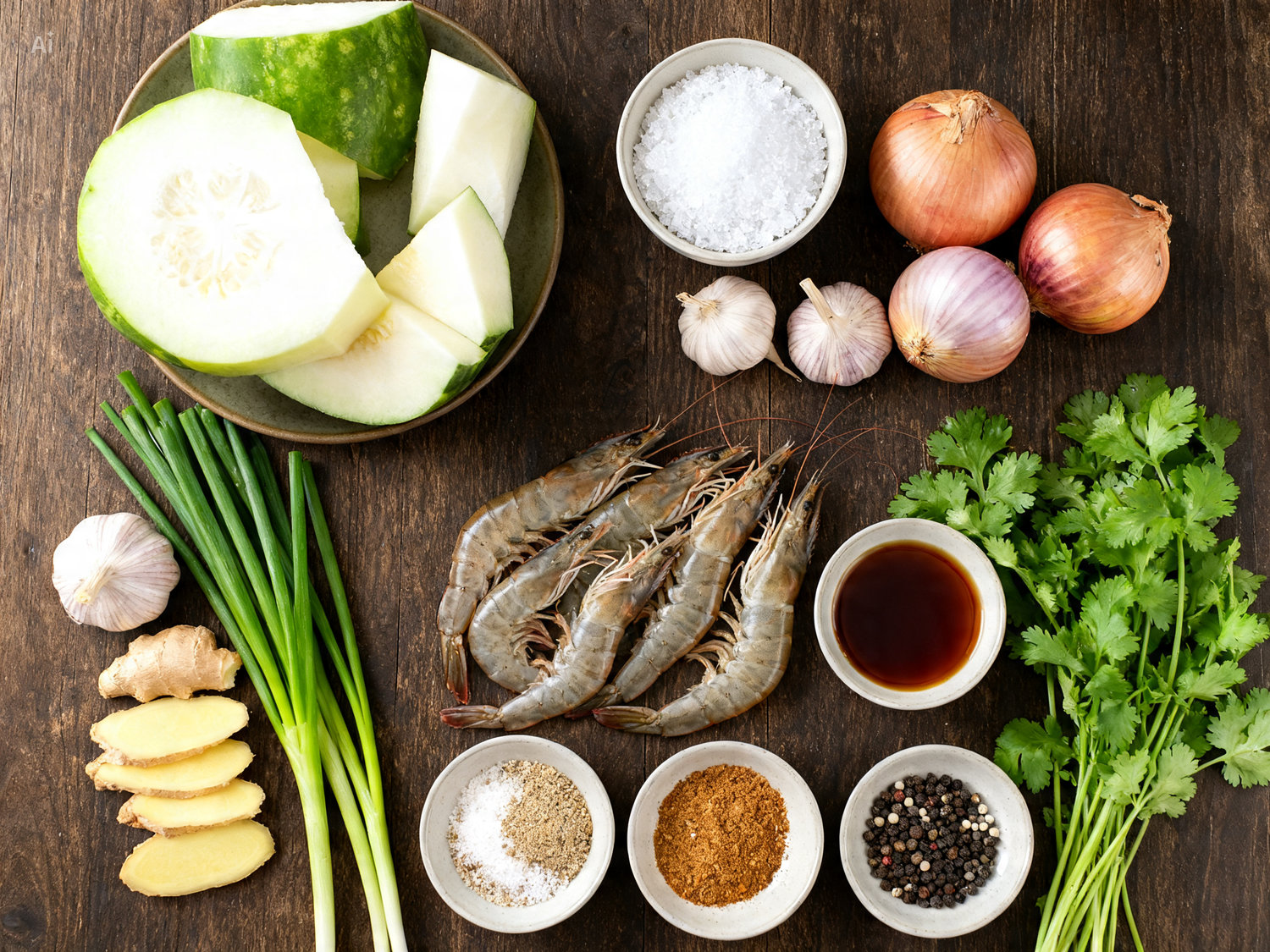 Nguyên liệu làm canh bí đao nấu tôm