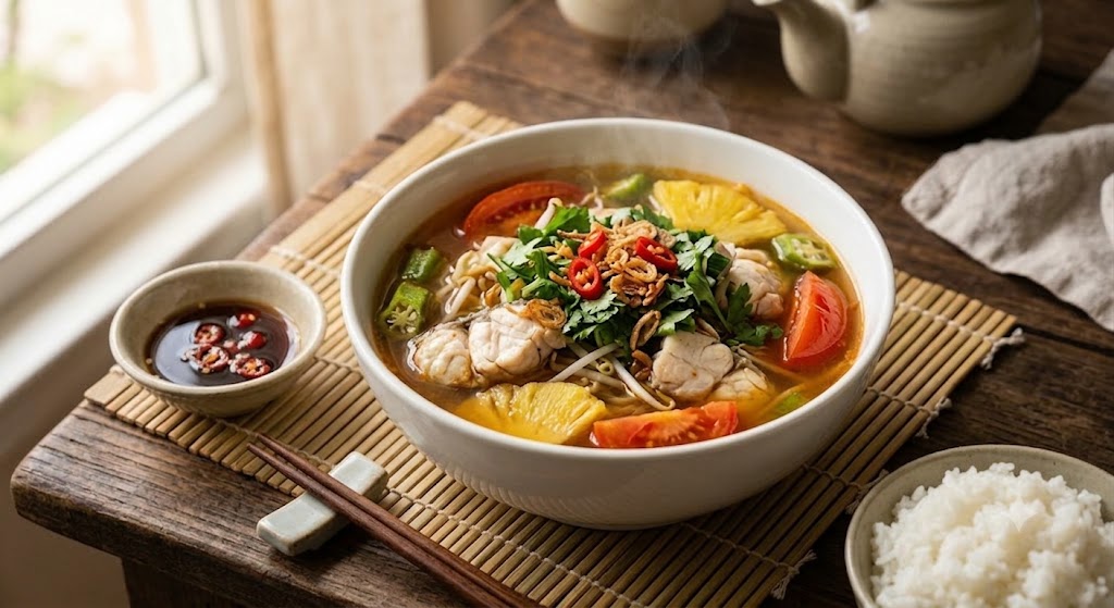 Canh chua cá lóc thành phẩm đẹp mắt