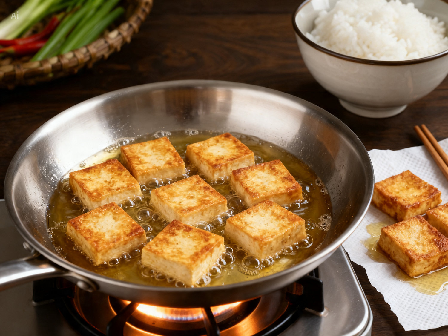 Bước 1 sơ chế và chiên đậu hũ đậu hũ sốt cà chua