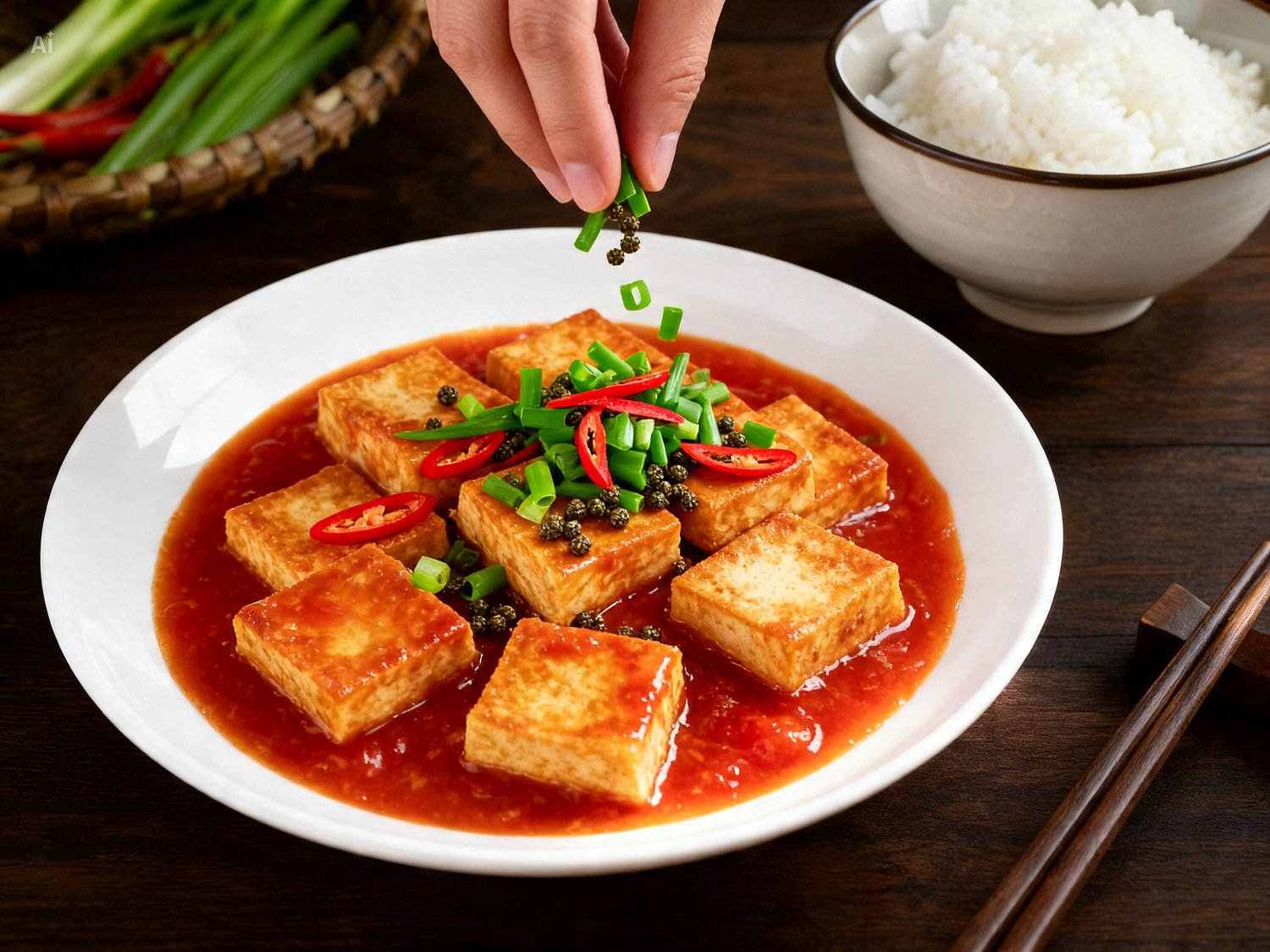 Đậu hũ sốt cà chua thành phẩm đẹp mắt