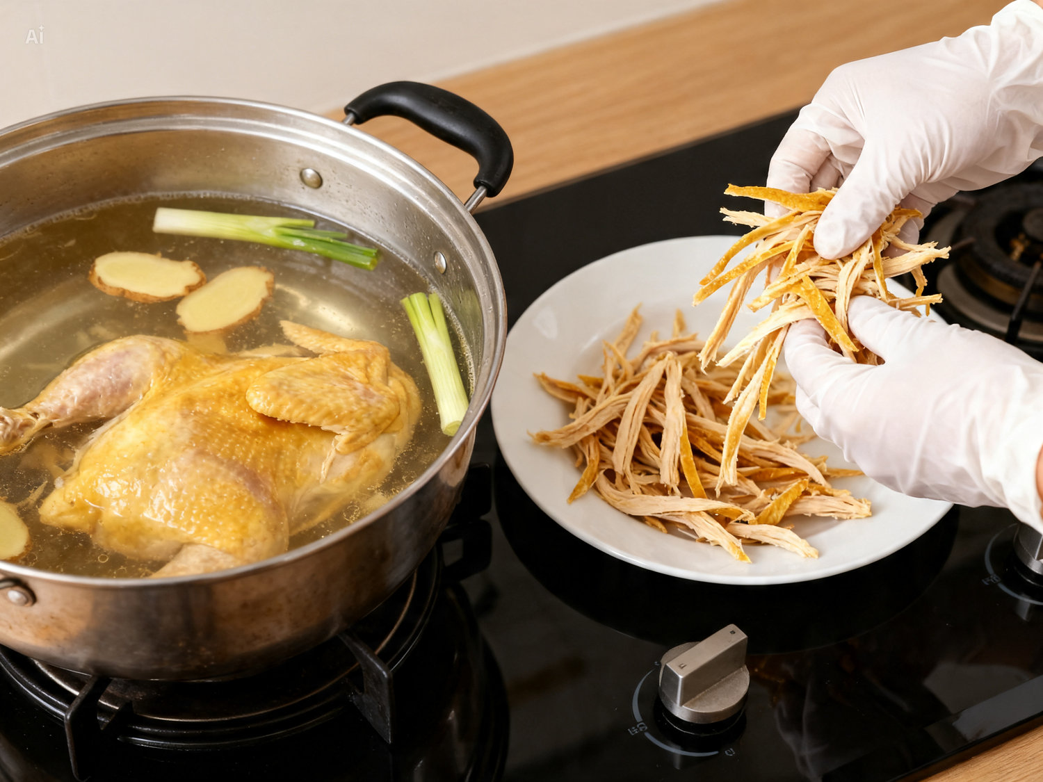 Bước 1 luộc và xé gà gỏi gà bắp cải