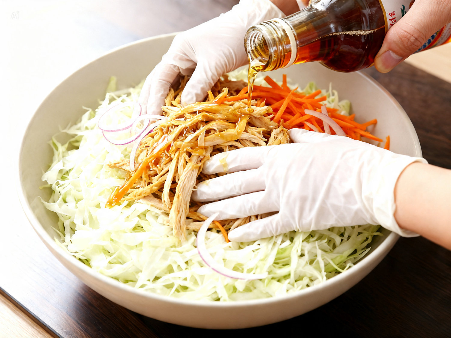 Bước 4 trộn gỏi gà bắp cải