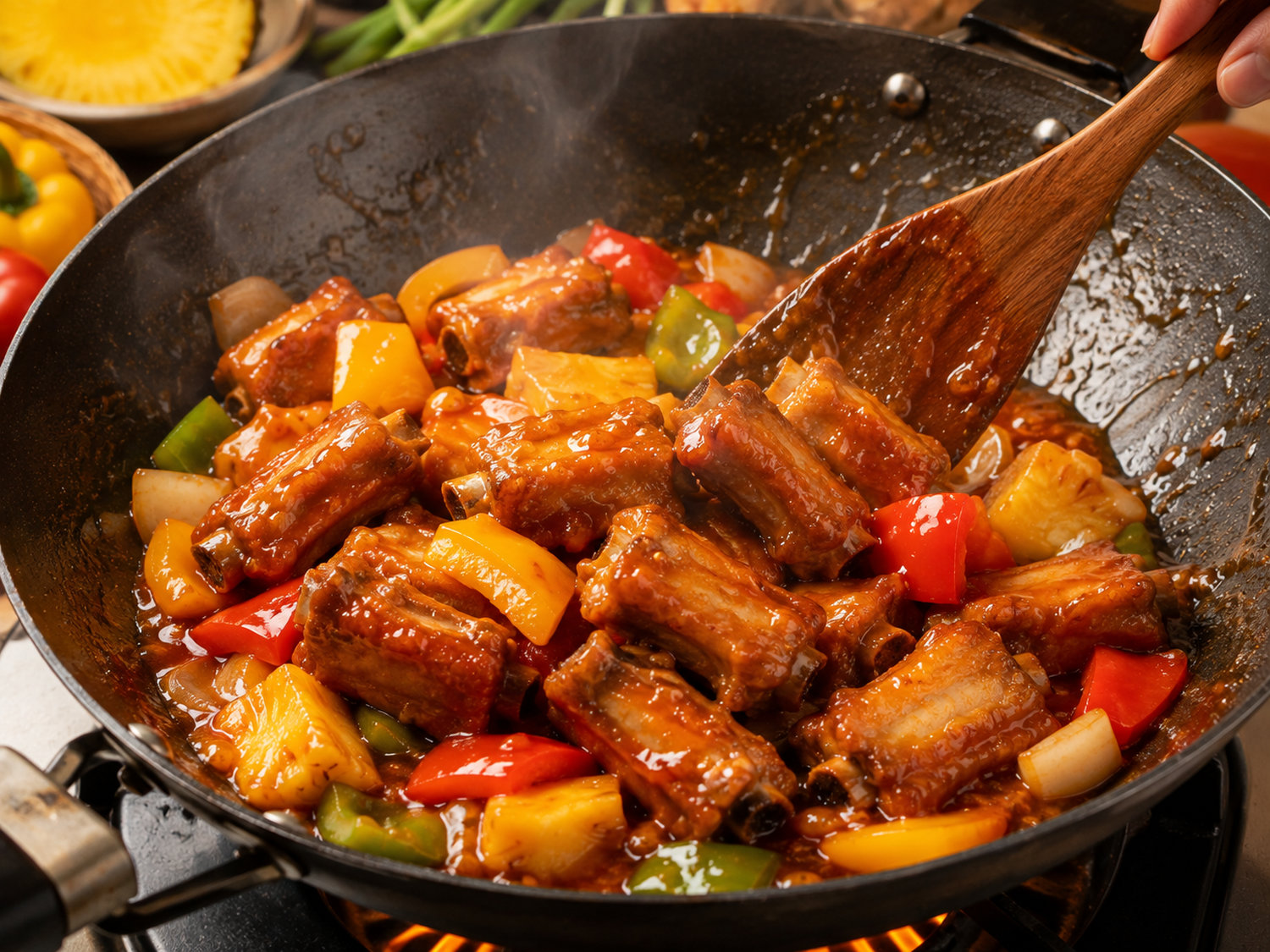 Bước 4 xào sườn với sốt sườn xào chua ngọt