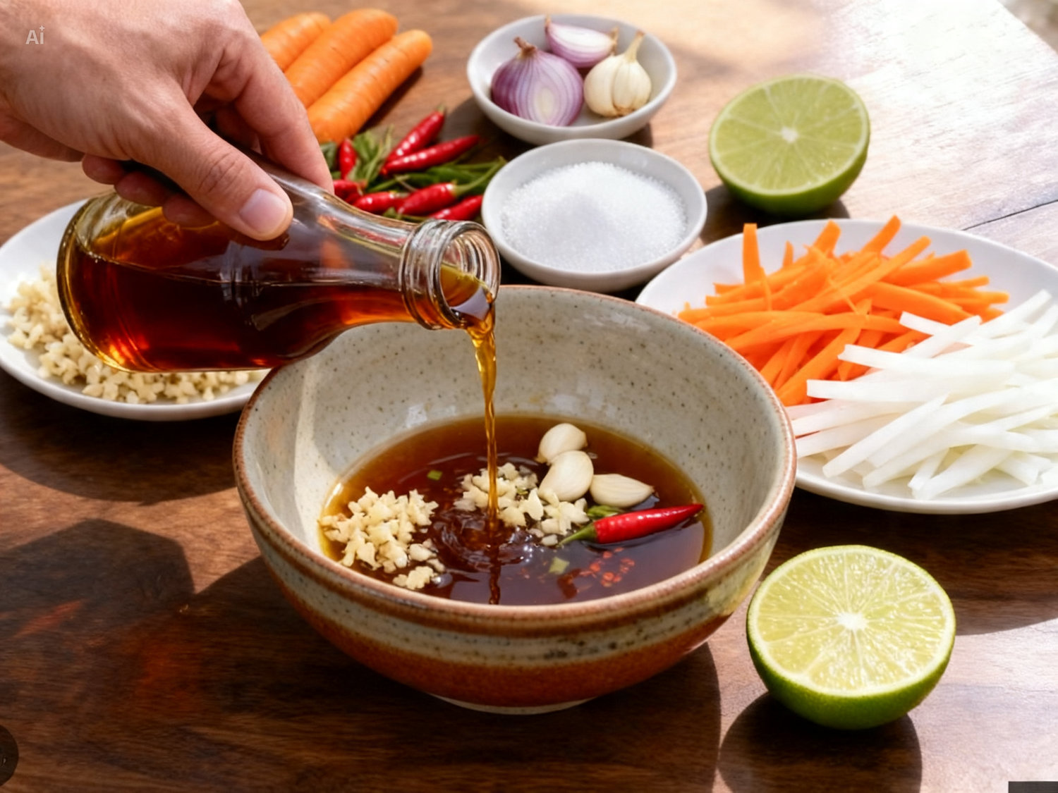 Bước 4 pha nước chấm bún chả Hà Nội