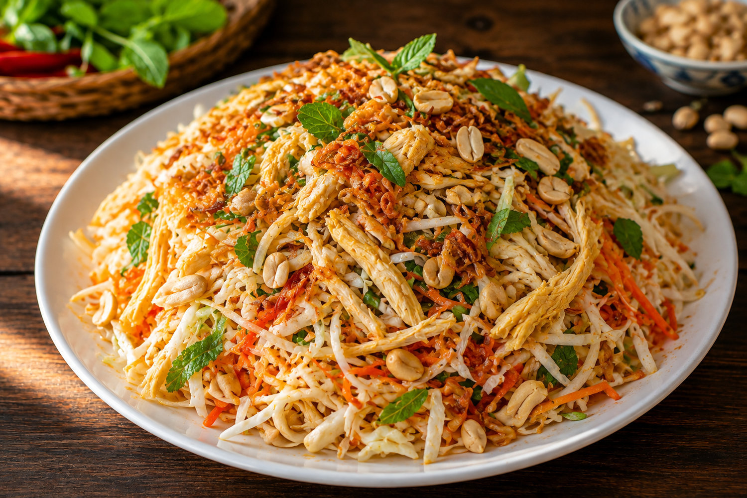 Gỏi gà bắp cải thành phẩm giòn ngon đẹp mắt